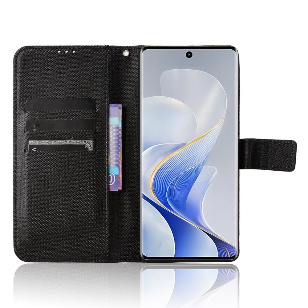 For vivo S19 Pro 5G  /  V40 5G Case PU Leather Diamond Texture Protective Phone Cover - Black