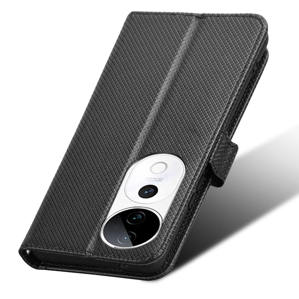 For vivo S19 Pro 5G  /  V40 5G Case PU Leather Diamond Texture Protective Phone Cover - Black