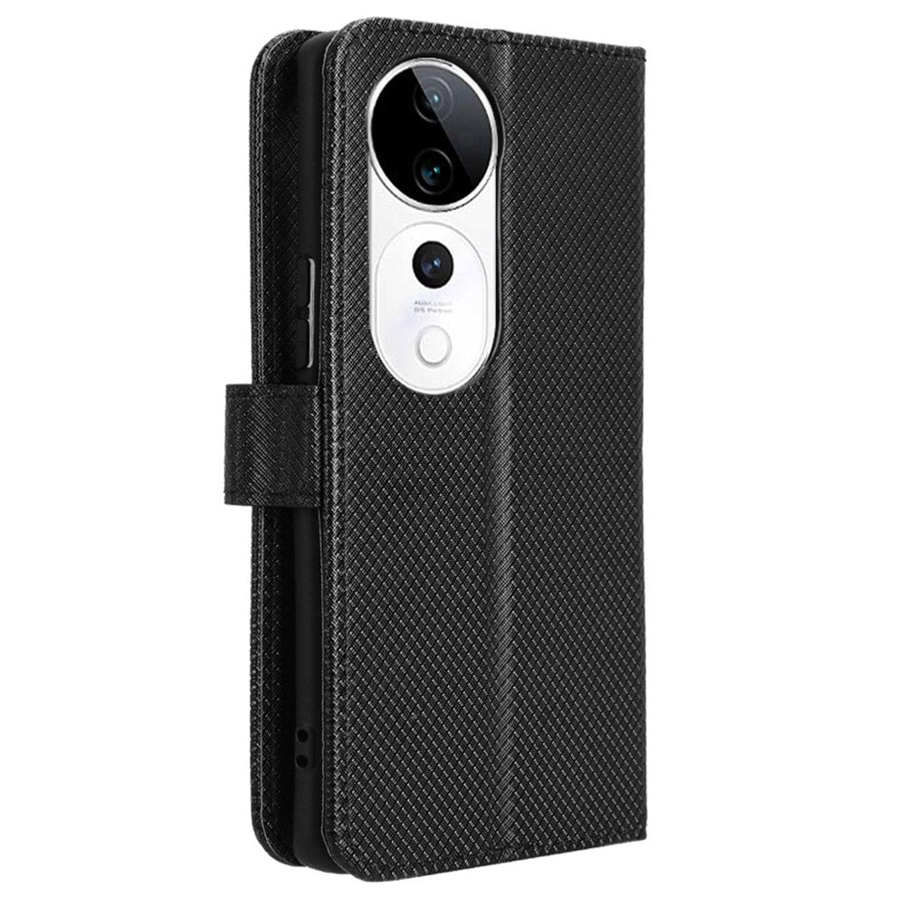 For vivo S19 Pro 5G  /  V40 5G Case PU Leather Diamond Texture Protective Phone Cover - Black