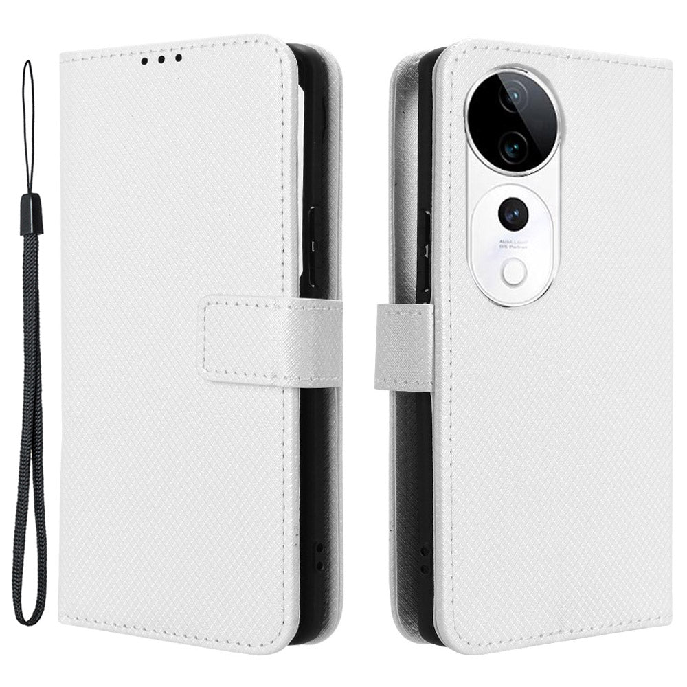 For vivo S19 Pro 5G  /  V40 5G Case PU Leather Diamond Texture Protective Phone Cover - White