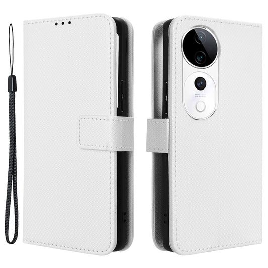 For vivo S19 Pro 5G  /  V40 5G Case PU Leather Diamond Texture Protective Phone Cover - White