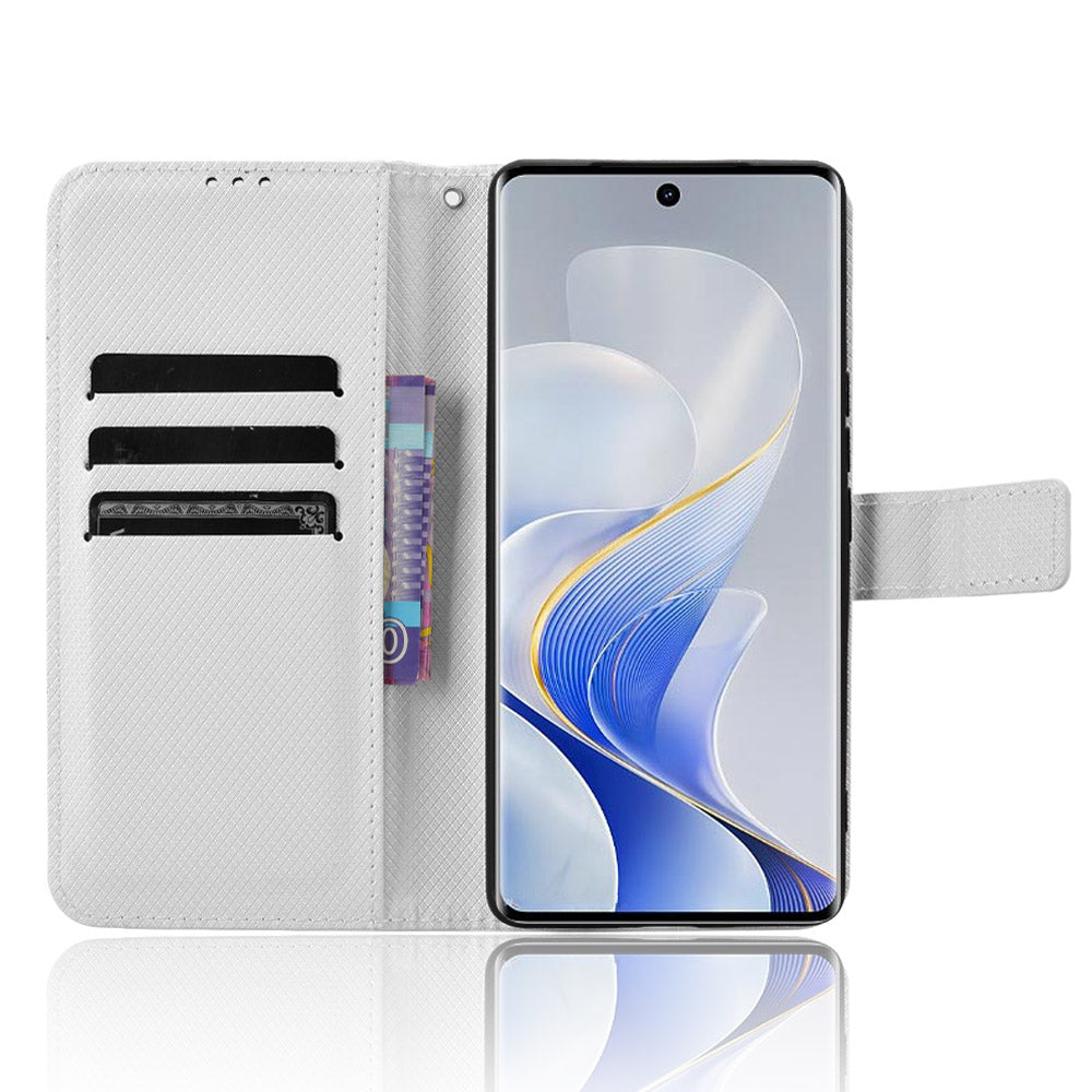 For vivo S19 Pro 5G  /  V40 5G Case PU Leather Diamond Texture Protective Phone Cover - White