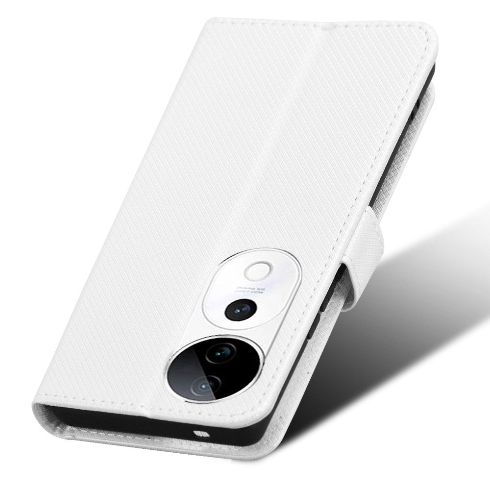 For vivo S19 Pro 5G  /  V40 5G Case PU Leather Diamond Texture Protective Phone Cover - White