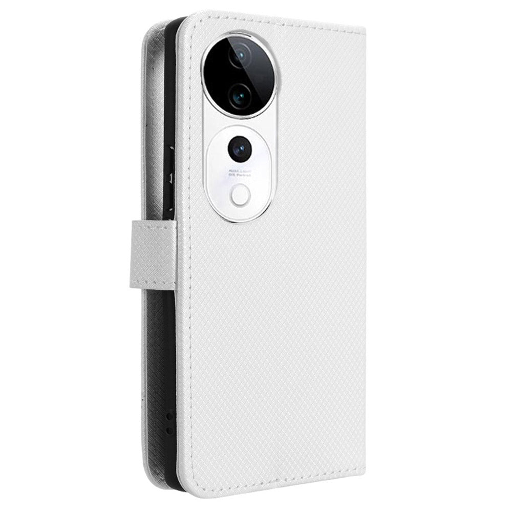 For vivo S19 Pro 5G  /  V40 5G Case PU Leather Diamond Texture Protective Phone Cover - White