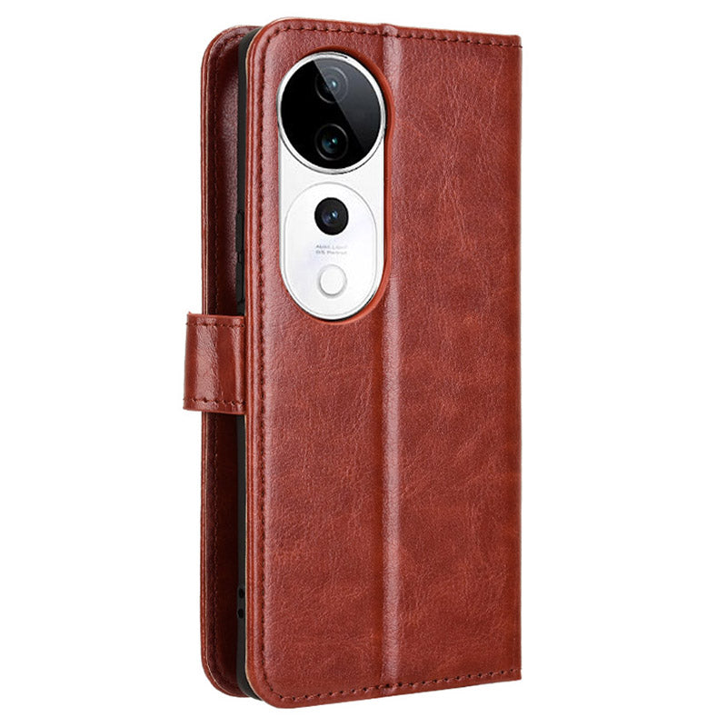 For vivo S19 Pro 5G  /  V40 5G Leather Phone Case Wallet Crazy Horse Texture - Brown