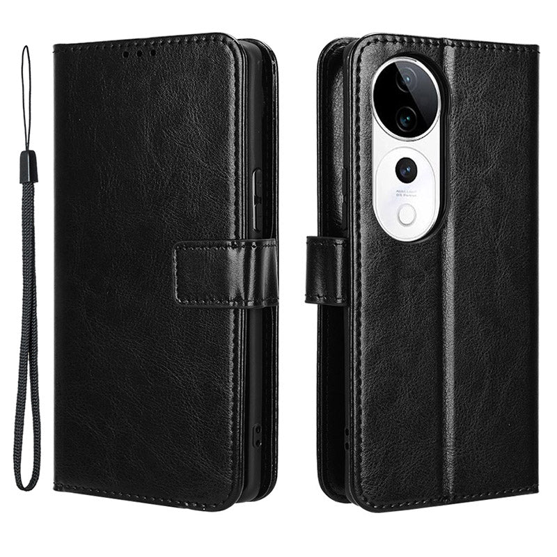 For vivo S19 Pro 5G  /  V40 5G Leather Phone Case Wallet Crazy Horse Texture - Black