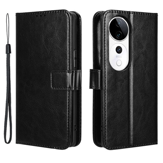 For vivo S19 Pro 5G  /  V40 5G Leather Phone Case Wallet Crazy Horse Texture - Black