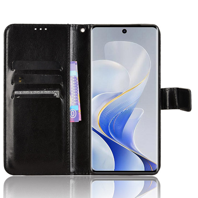 For vivo S19 Pro 5G  /  V40 5G Leather Phone Case Wallet Crazy Horse Texture - Black