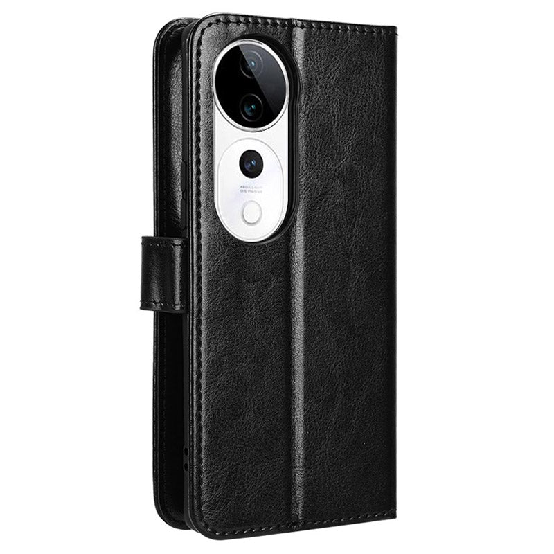 For vivo S19 Pro 5G  /  V40 5G Leather Phone Case Wallet Crazy Horse Texture - Black