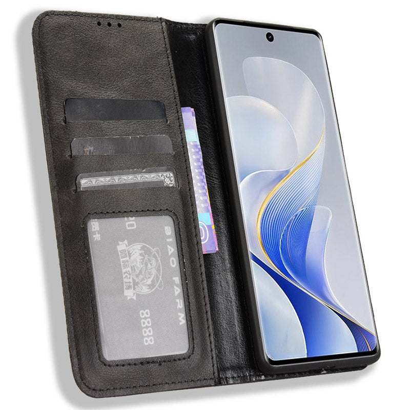For vivo S19 Pro 5G  /  V40 5G Case Retro PU Leather Wallet Phone Cover Stand - Black