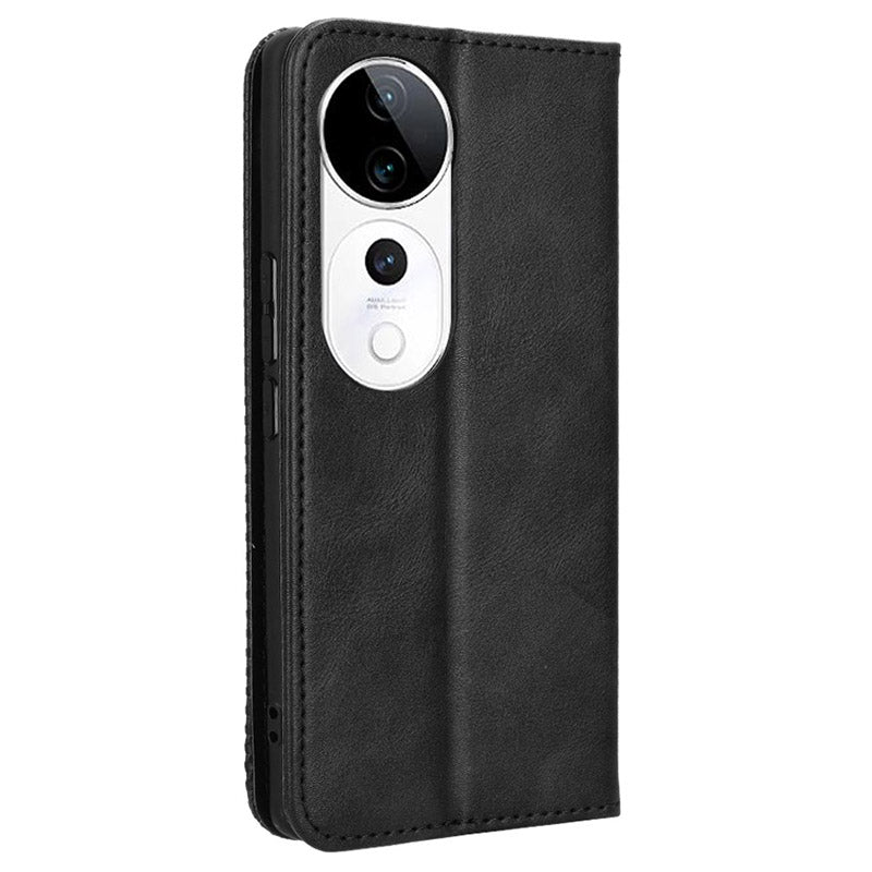 For vivo S19 Pro 5G  /  V40 5G Case Retro PU Leather Wallet Phone Cover Stand - Black