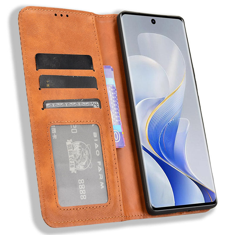 For vivo S19 Pro 5G  /  V40 5G Case Retro PU Leather Wallet Phone Cover Stand - Brown