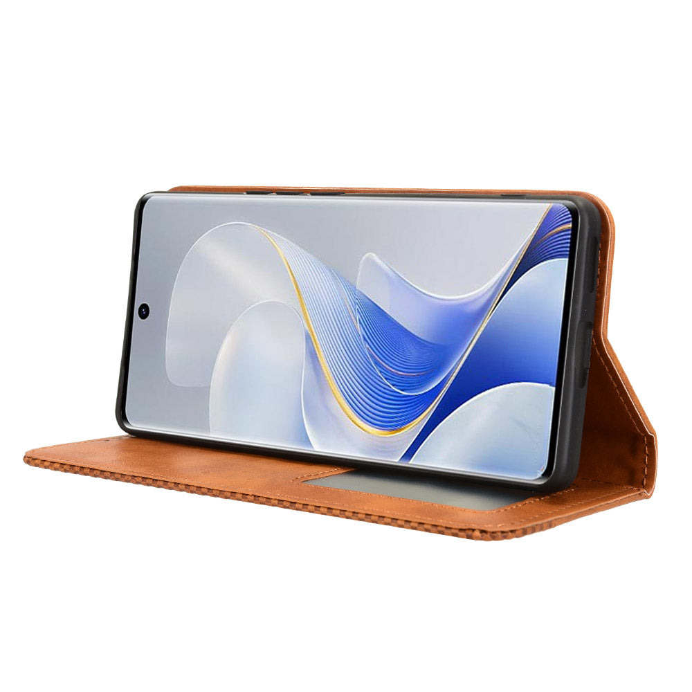 For vivo S19 Pro 5G  /  V40 5G Case Retro PU Leather Wallet Phone Cover Stand - Brown