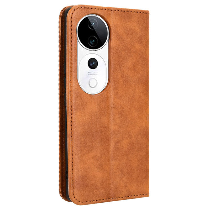 For vivo S19 Pro 5G  /  V40 5G Case Retro PU Leather Wallet Phone Cover Stand - Brown
