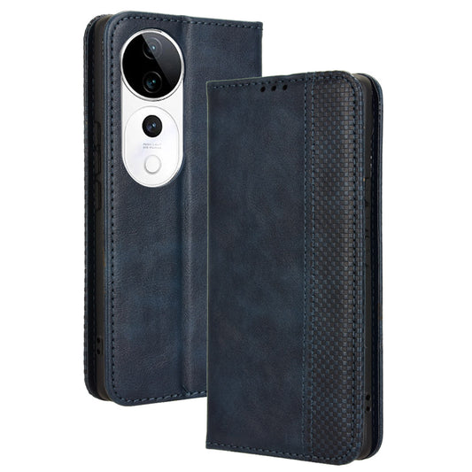 For vivo S19 Pro 5G  /  V40 5G Case Retro PU Leather Wallet Phone Cover Stand - Blue