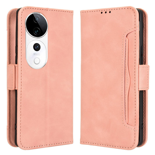 For vivo S19 Pro 5G  /  V40 5G Case Multiple Card Slots Leather Stand Phone Cover - Pink