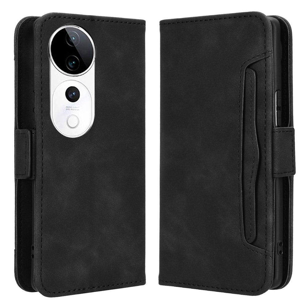 For vivo S19 Pro 5G  /  V40 5G Case Multiple Card Slots Leather Stand Phone Cover - Black