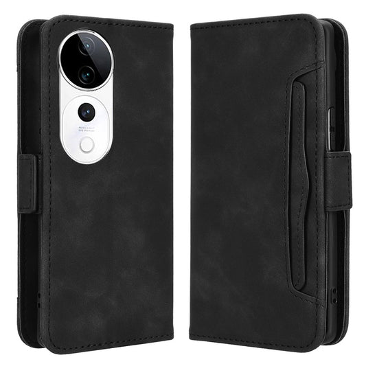 For vivo S19 Pro 5G  /  V40 5G Case Multiple Card Slots Leather Stand Phone Cover - Black