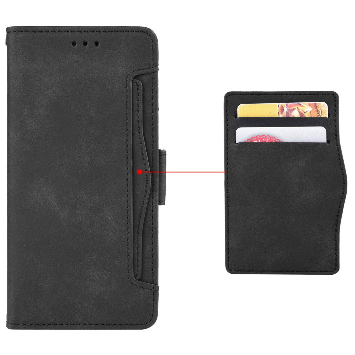 For vivo S19 Pro 5G  /  V40 5G Case Multiple Card Slots Leather Stand Phone Cover - Black