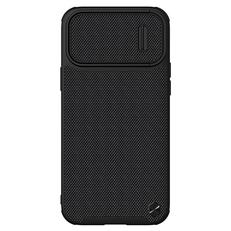 NILLKIN-Drop-proof-Phone-Case-for-iPhone-14-/-iPhone-13,-Nylon-Fiber-Textured-Hard-PC-+-Soft-TPU-Cover-with-Slide-Camera-Protection---Black