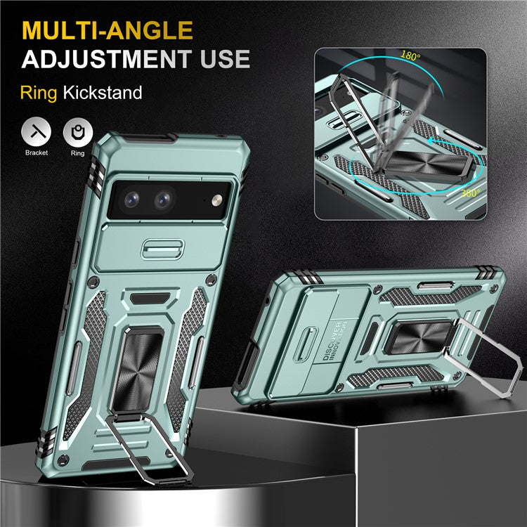 Armor Series For Google Pixel 9 Pro / Pixel 9 Case PC+TPU Kickstand Phone Cover with Slide Lens Shield - Green