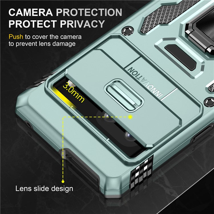 Armor Series For Google Pixel 9 Pro / Pixel 9 Case PC+TPU Kickstand Phone Cover with Slide Lens Shield - Green