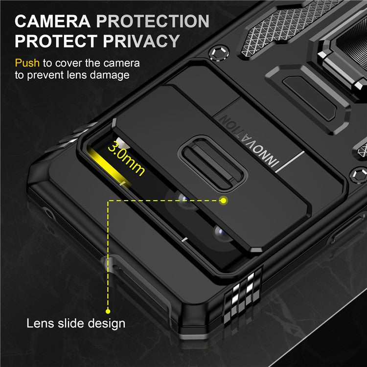 Armor Series For Google Pixel 9 Pro / Pixel 9 Case PC+TPU Kickstand Phone Cover with Slide Lens Shield - Black