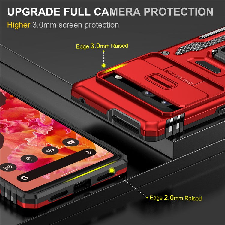 Armor Series For Google Pixel 9 Pro / Pixel 9 Case PC+TPU Kickstand Phone Cover with Slide Lens Shield - Red