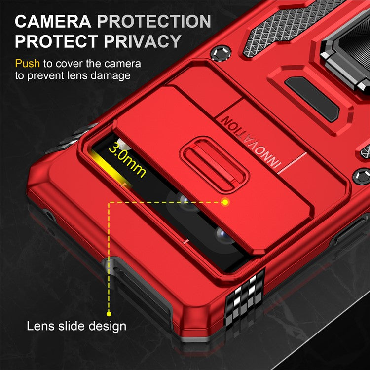 Armor Series For Google Pixel 9 Pro / Pixel 9 Case PC+TPU Kickstand Phone Cover with Slide Lens Shield - Red