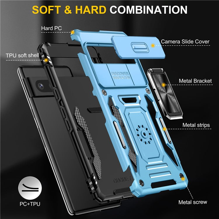Armor Series For Google Pixel 9 Pro / Pixel 9 Case PC+TPU Kickstand Phone Cover with Slide Lens Shield - Baby Blue