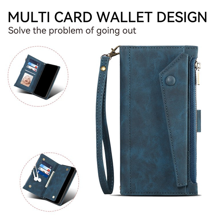 ESEBLE Star Series For iPhone 16 Case Zipper Wallet Leather Stand Phone Cover - Blue