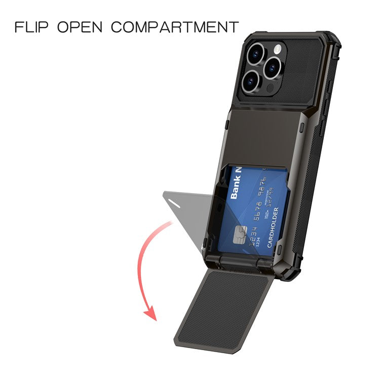 For iPhone 16 Pro Phone Cover PC+TPU Dual Layer Back Case with Card Holder - Blue