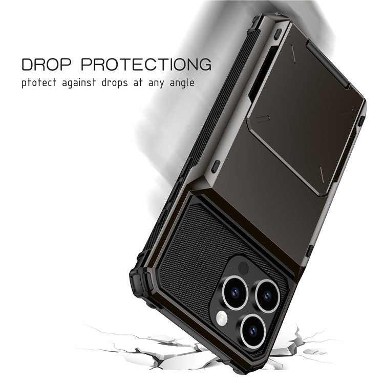 For iPhone 16 Pro Phone Cover PC+TPU Dual Layer Back Case with Card Holder - Blue