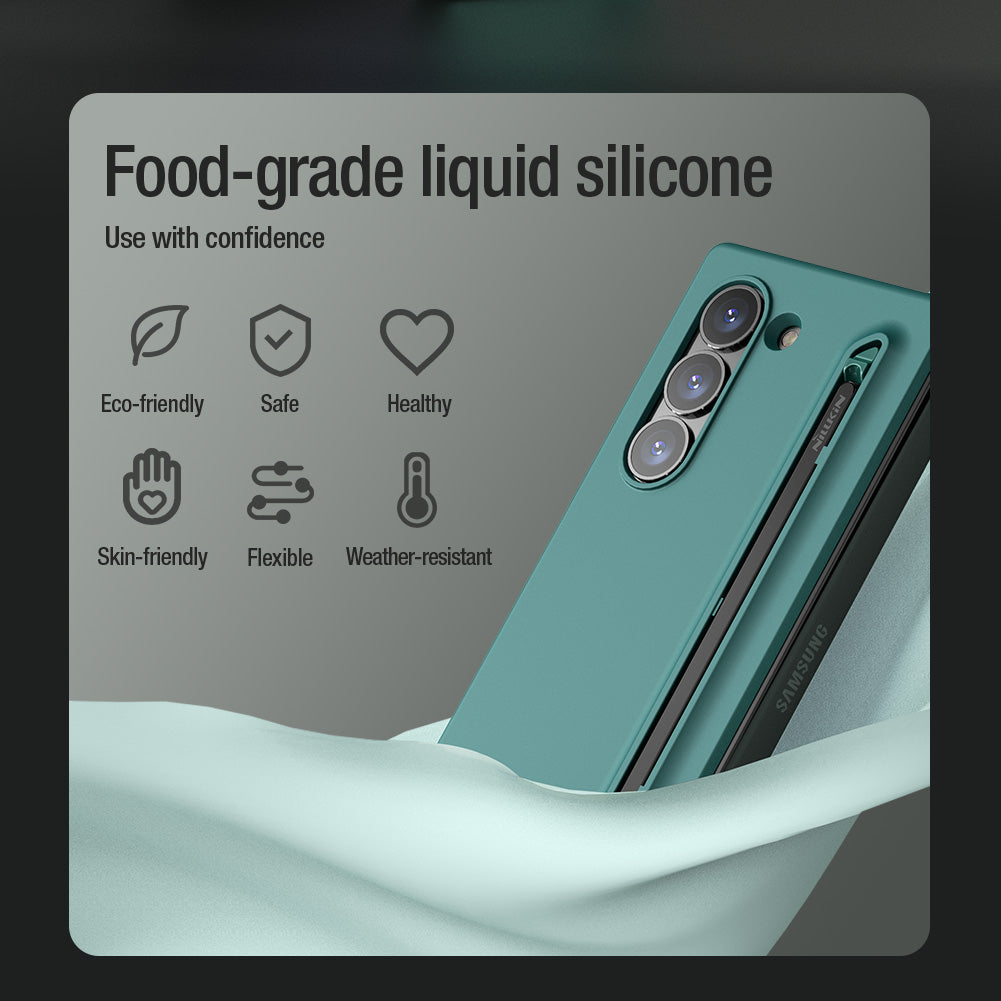 NILLKIN Flex Pure Fold Case for Samsung Galaxy Z Fold6 5G Silicone+PC Phone Cover with Stylus Pen - Green