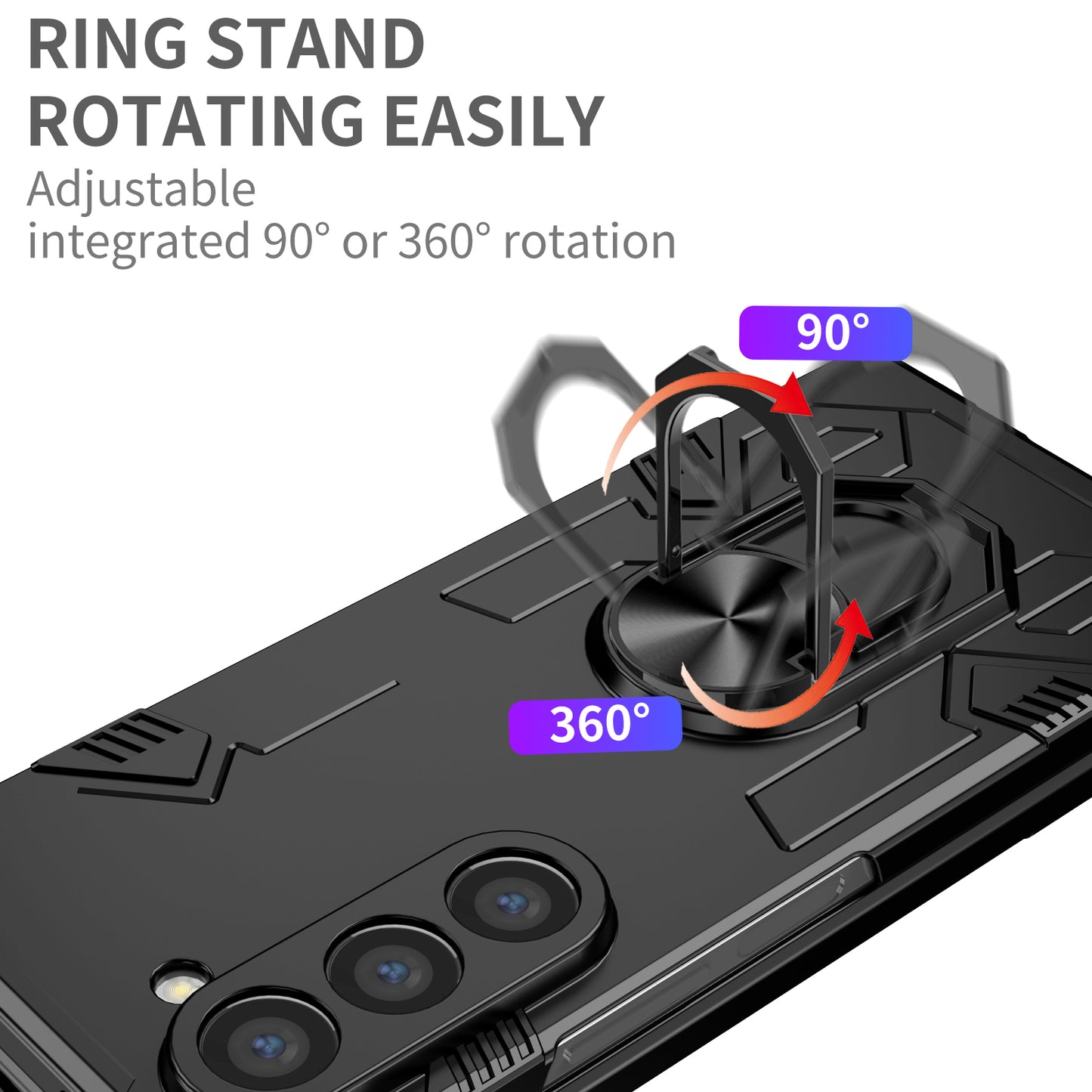 For Samsung Galaxy Z Fold6 5G Case PC Hard Phone Cover with Ring Holder Kickstand - Black