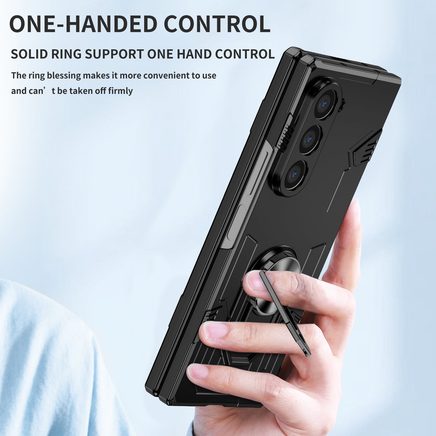 For Samsung Galaxy Z Fold6 5G Case PC Hard Phone Cover with Ring Holder Kickstand - Black