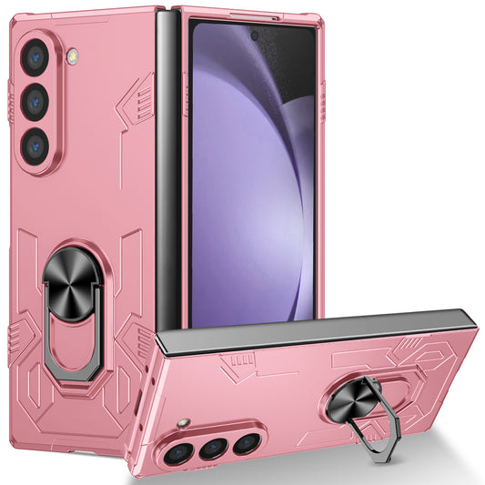 For Samsung Galaxy Z Fold6 5G Case PC Hard Phone Cover with Ring Holder Kickstand - Pink