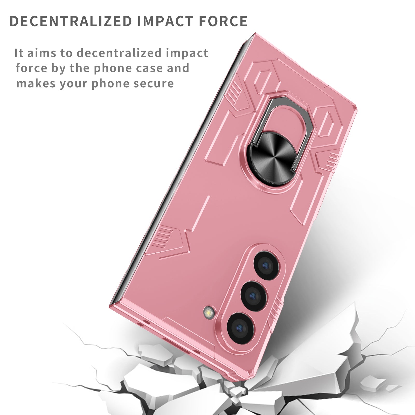 For Samsung Galaxy Z Fold6 5G Case PC Hard Phone Cover with Ring Holder Kickstand - Pink