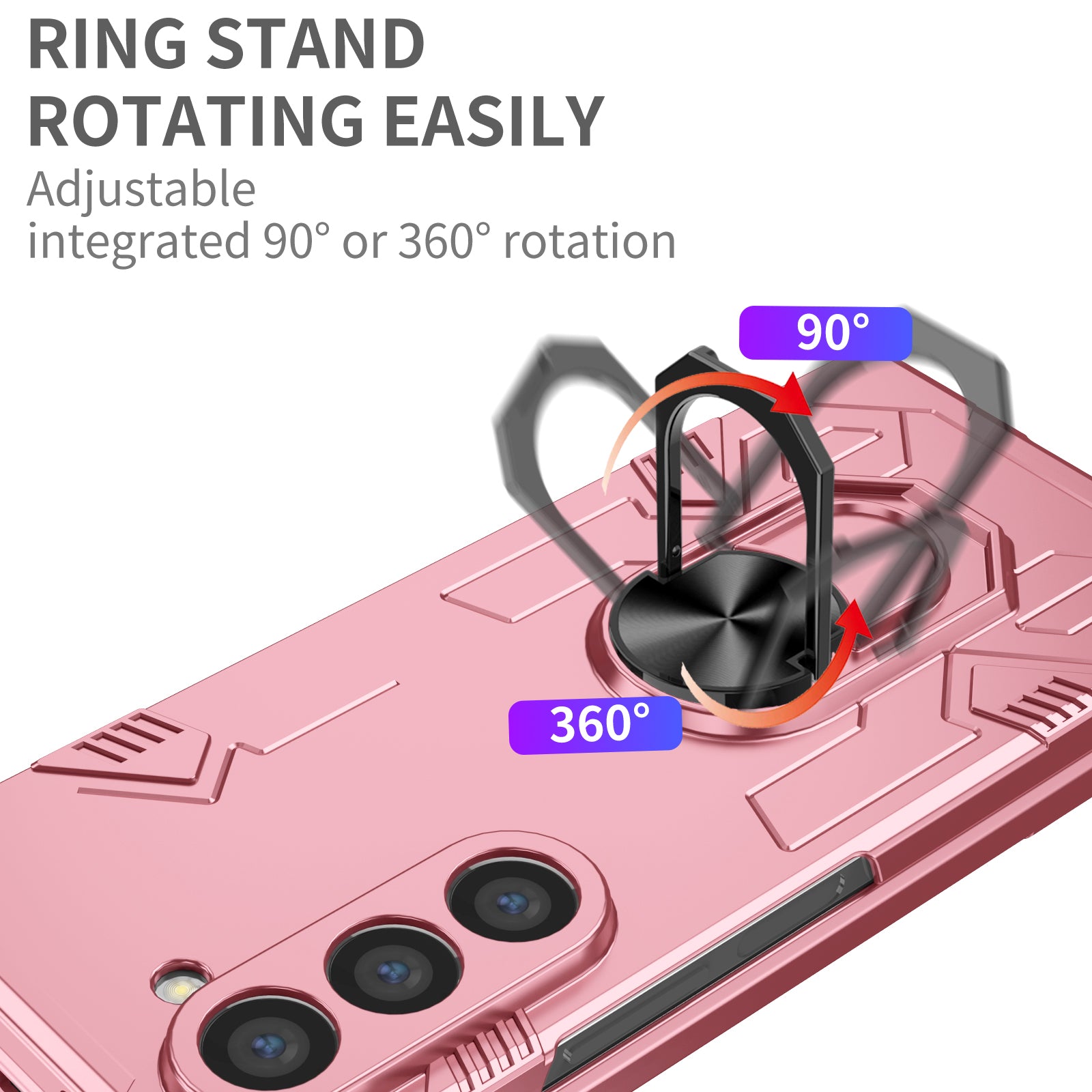 For Samsung Galaxy Z Fold6 5G Case PC Hard Phone Cover with Ring Holder Kickstand - Pink