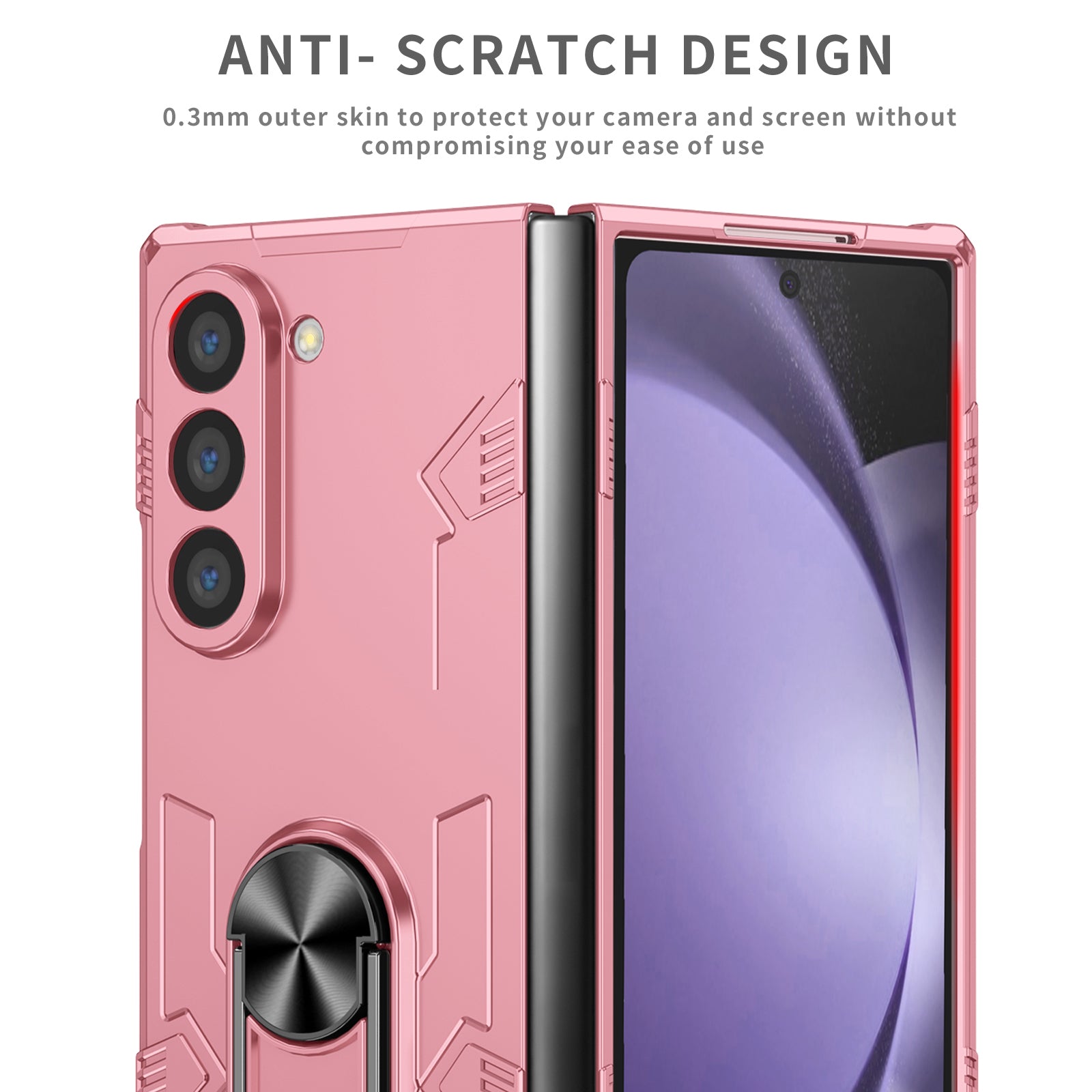 For Samsung Galaxy Z Fold6 5G Case PC Hard Phone Cover with Ring Holder Kickstand - Pink