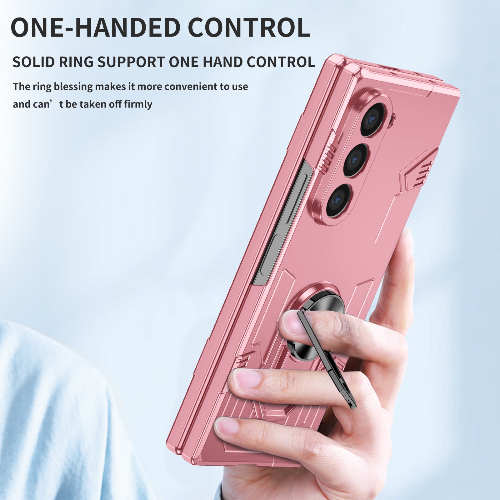 For Samsung Galaxy Z Fold6 5G Case PC Hard Phone Cover with Ring Holder Kickstand - Pink