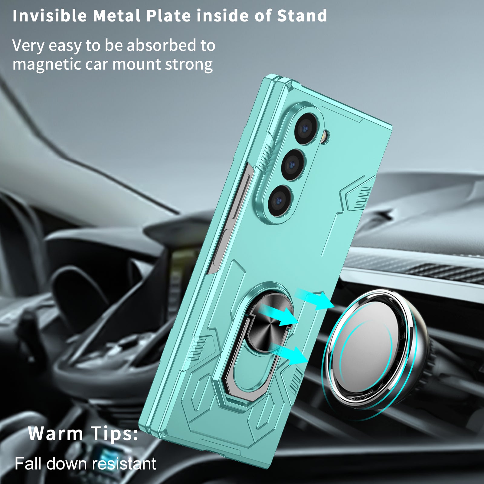 For Samsung Galaxy Z Fold6 5G Case PC Hard Phone Cover with Ring Holder Kickstand - Baby Blue