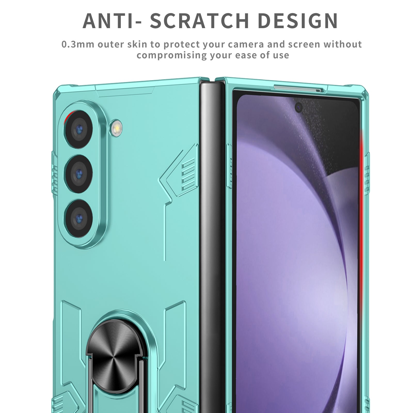For Samsung Galaxy Z Fold6 5G Case PC Hard Phone Cover with Ring Holder Kickstand - Baby Blue