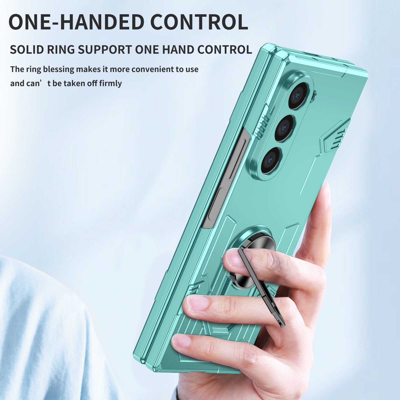 For Samsung Galaxy Z Fold6 5G Case PC Hard Phone Cover with Ring Holder Kickstand - Baby Blue