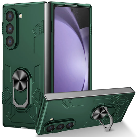 For Samsung Galaxy Z Fold6 5G Case PC Hard Phone Cover with Ring Holder Kickstand - Green