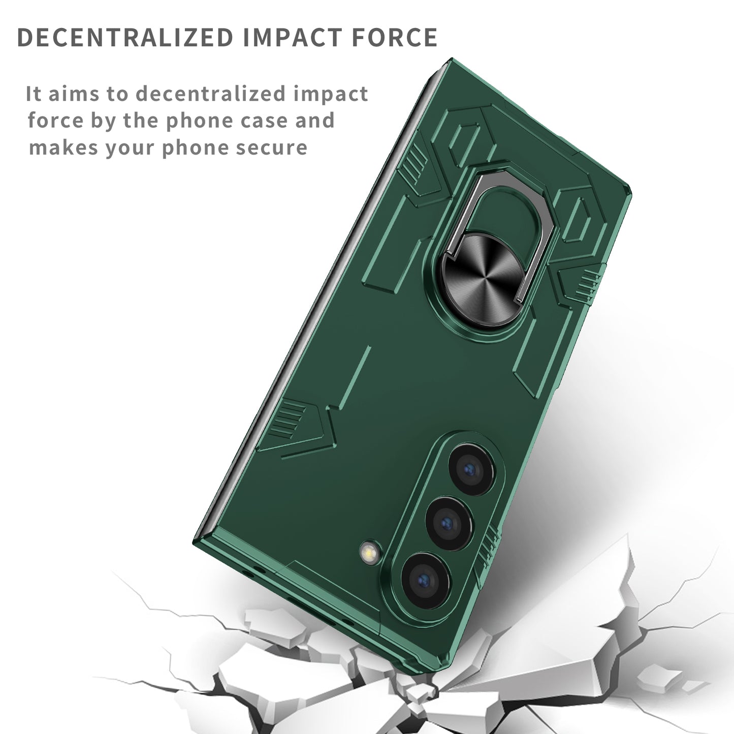 For Samsung Galaxy Z Fold6 5G Case PC Hard Phone Cover with Ring Holder Kickstand - Green