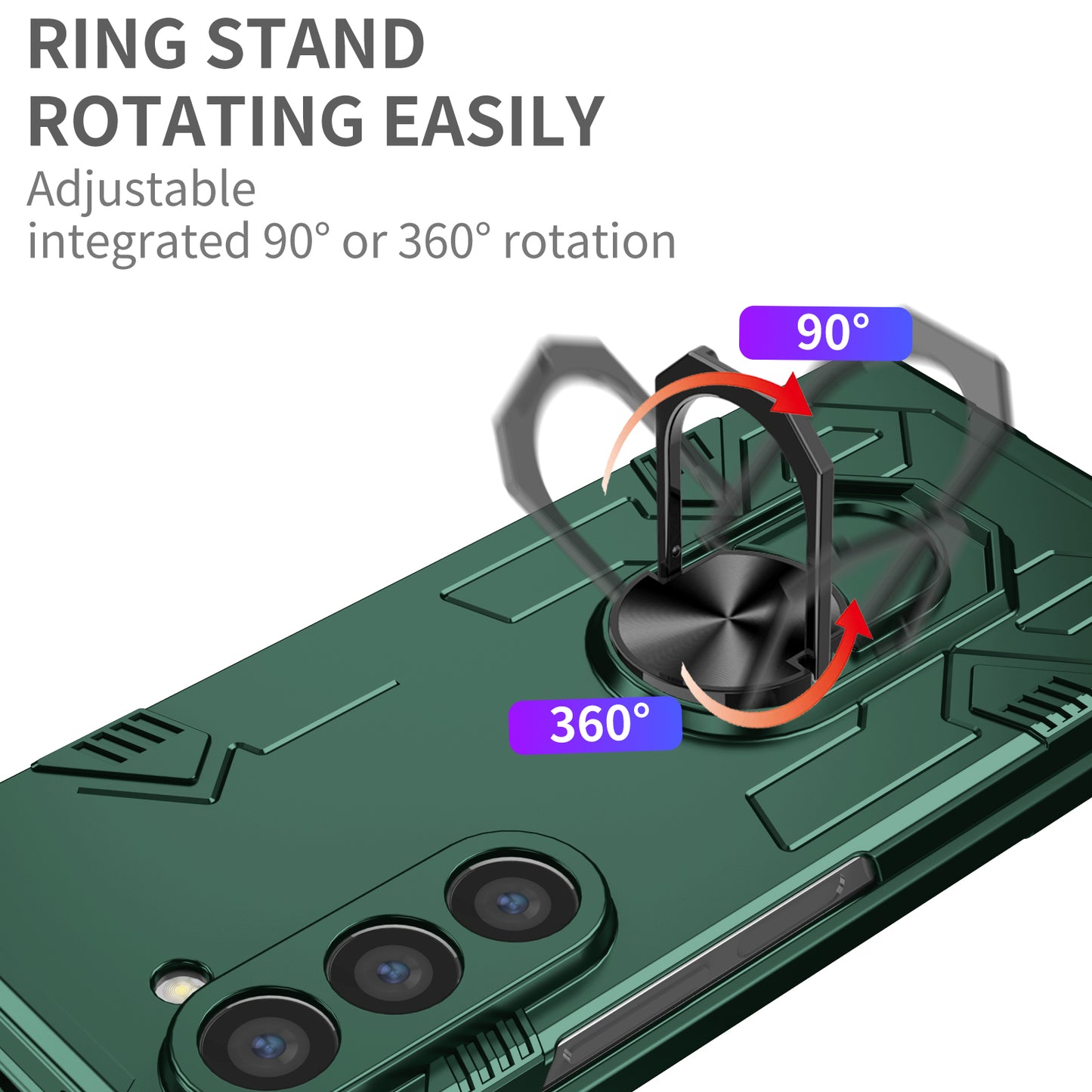 For Samsung Galaxy Z Fold6 5G Case PC Hard Phone Cover with Ring Holder Kickstand - Green
