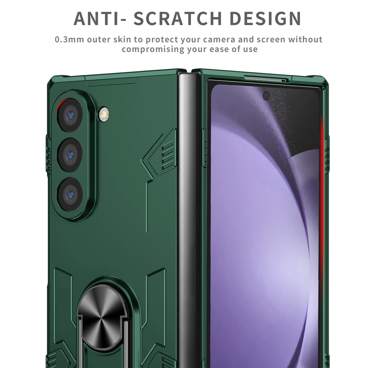 For Samsung Galaxy Z Fold6 5G Case PC Hard Phone Cover with Ring Holder Kickstand - Green