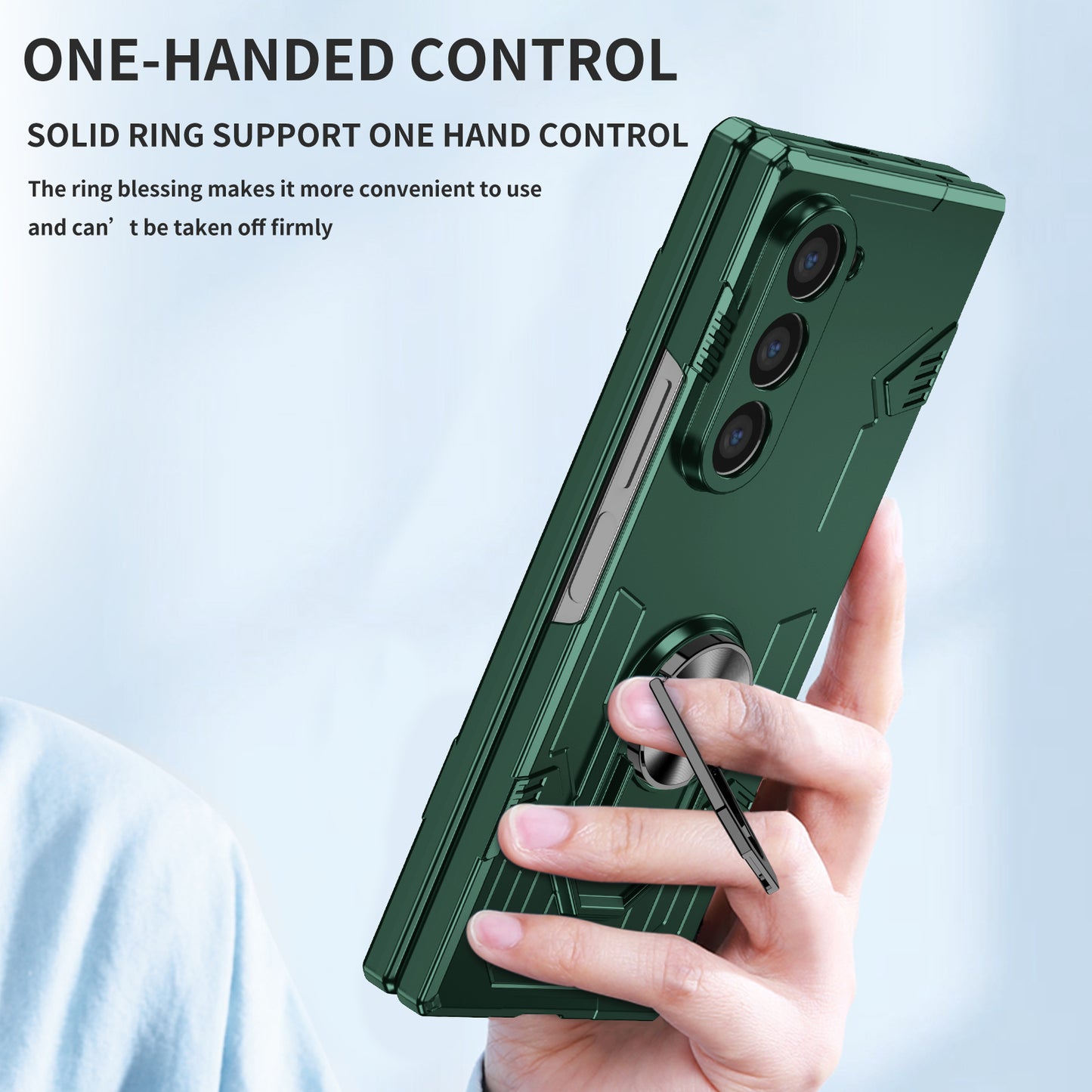 For Samsung Galaxy Z Fold6 5G Case PC Hard Phone Cover with Ring Holder Kickstand - Green
