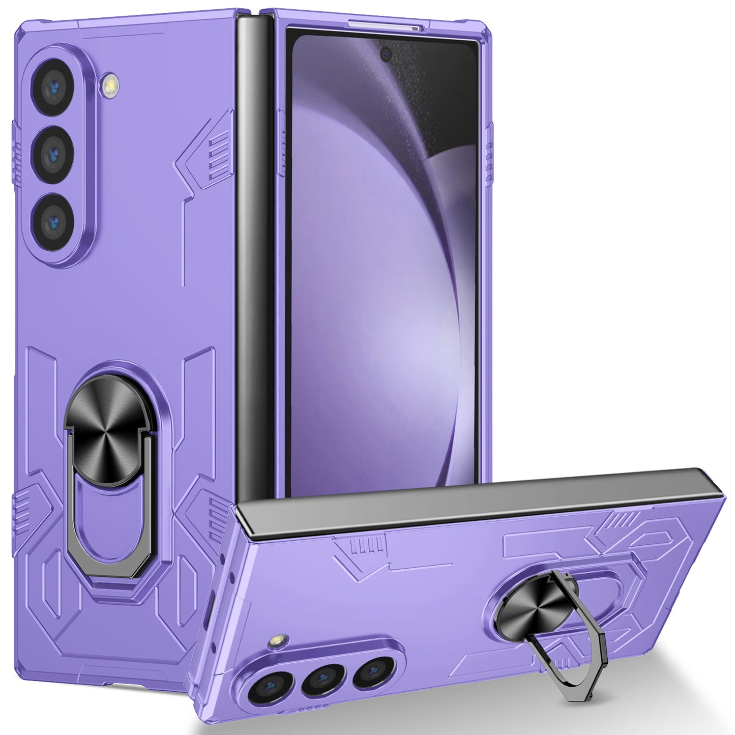 For Samsung Galaxy Z Fold6 5G Case PC Hard Phone Cover with Ring Holder Kickstand - Purple